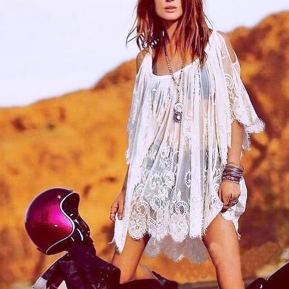 Other - White Lace Chemise Cold Shoulder Cover Up Dress